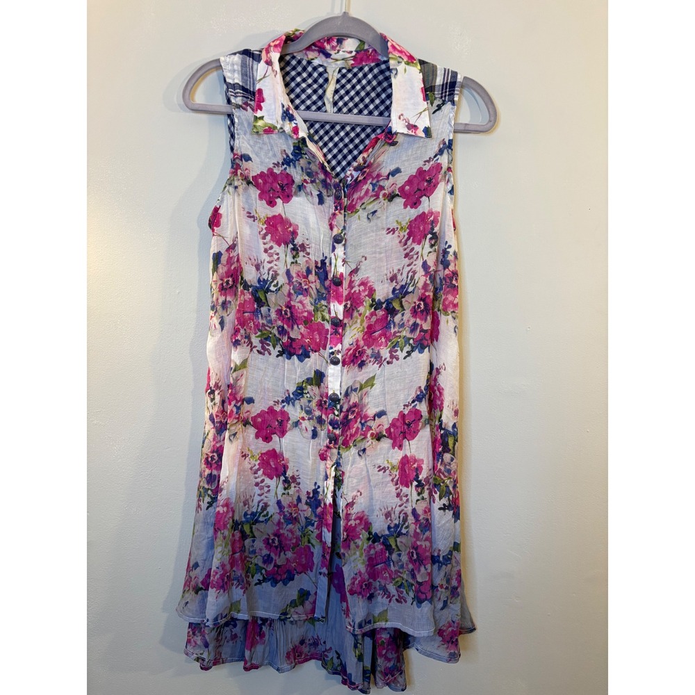 Aratta Silent Journey Lightweight Floral Tunic Blouse L Sleeveless Boho
